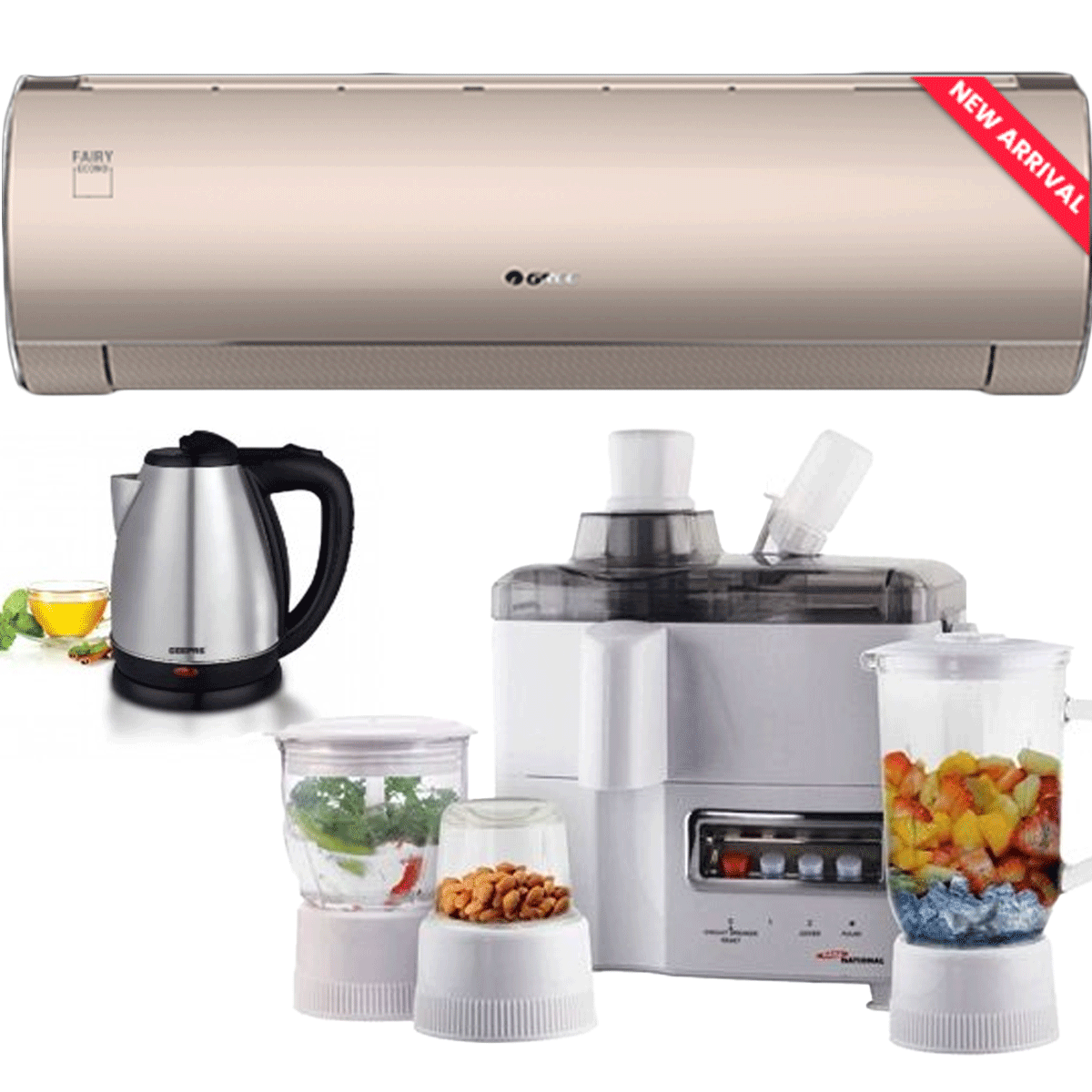 GREE Split AC 2 TON Fiary (Inverter)  + Premium Electric Kettle + Premium 4 in 1 Juicer Blender