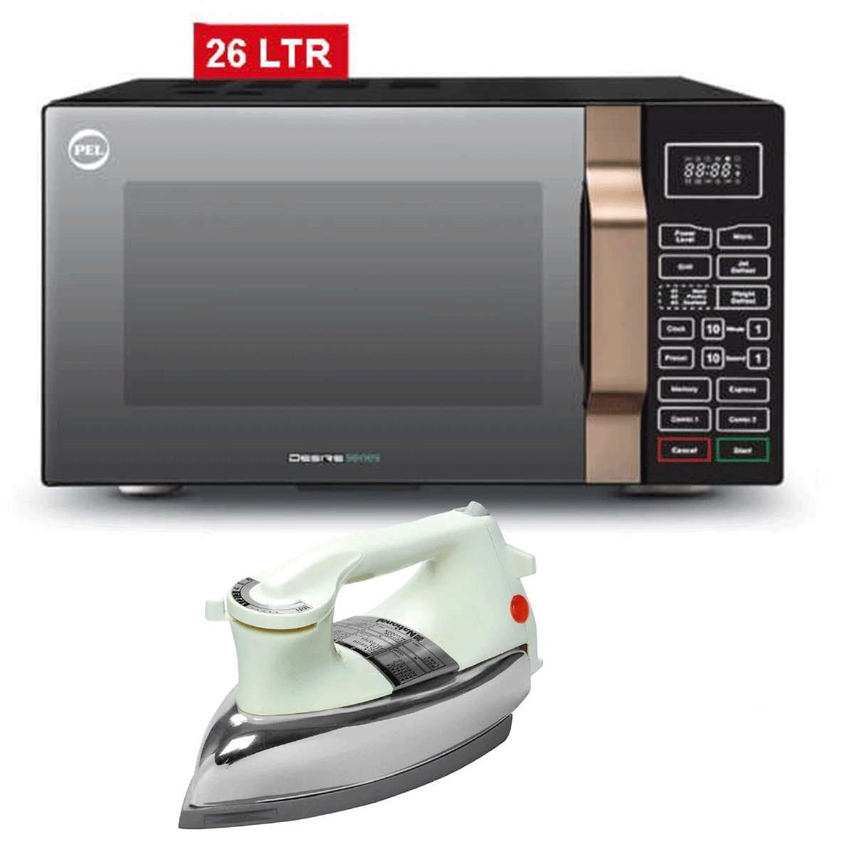 PEL PMO-26D 26 Ltr Microwave Oven + Premium Iron
