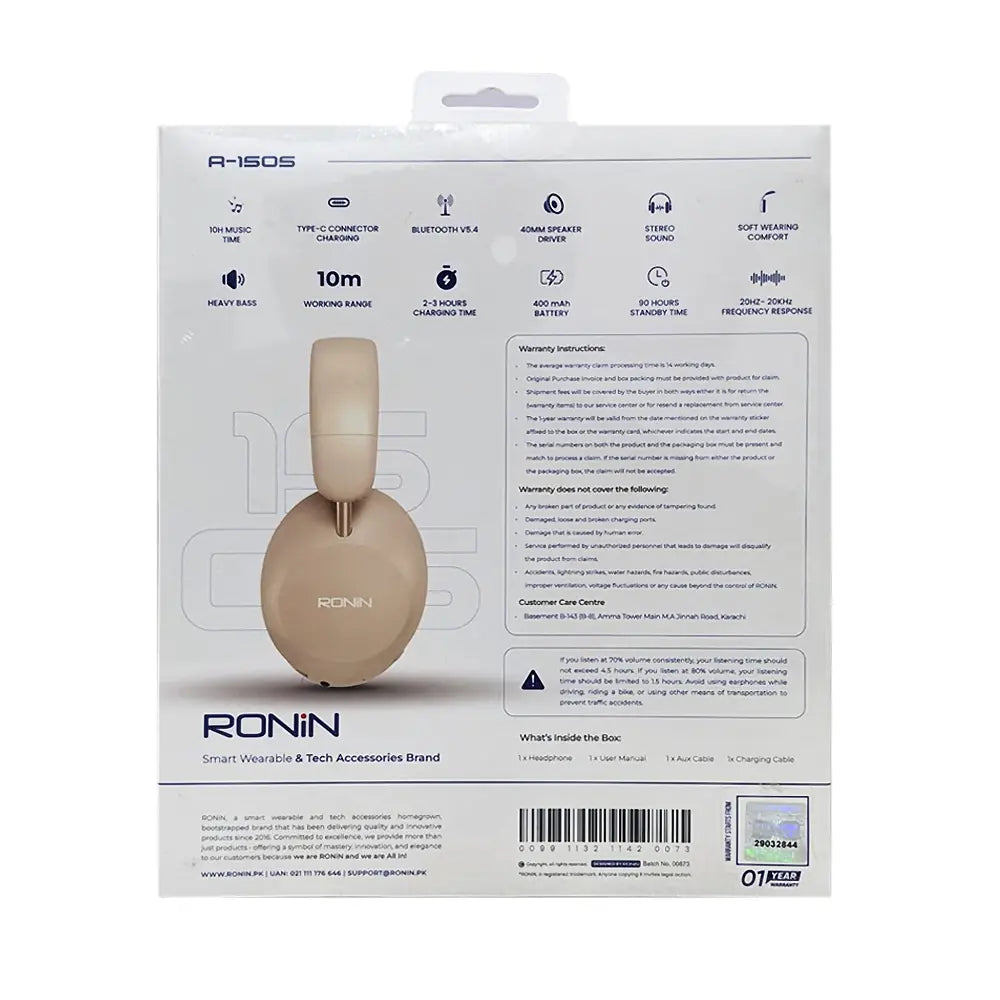 Ronin R-1505 Magnitude Wireless Bluetooth Headphones - Biege