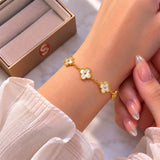 Golden Shell Clover Station Chain Bracelet