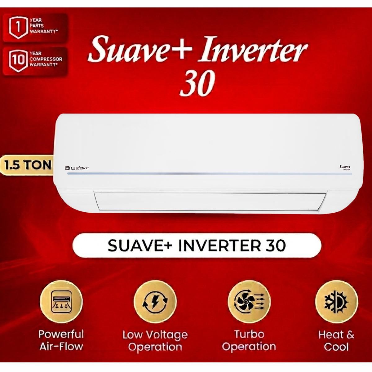 Dawlance 1.5 Ton Inverter Split AC Suave+ 30 (Heat & Cool, White/Silver)