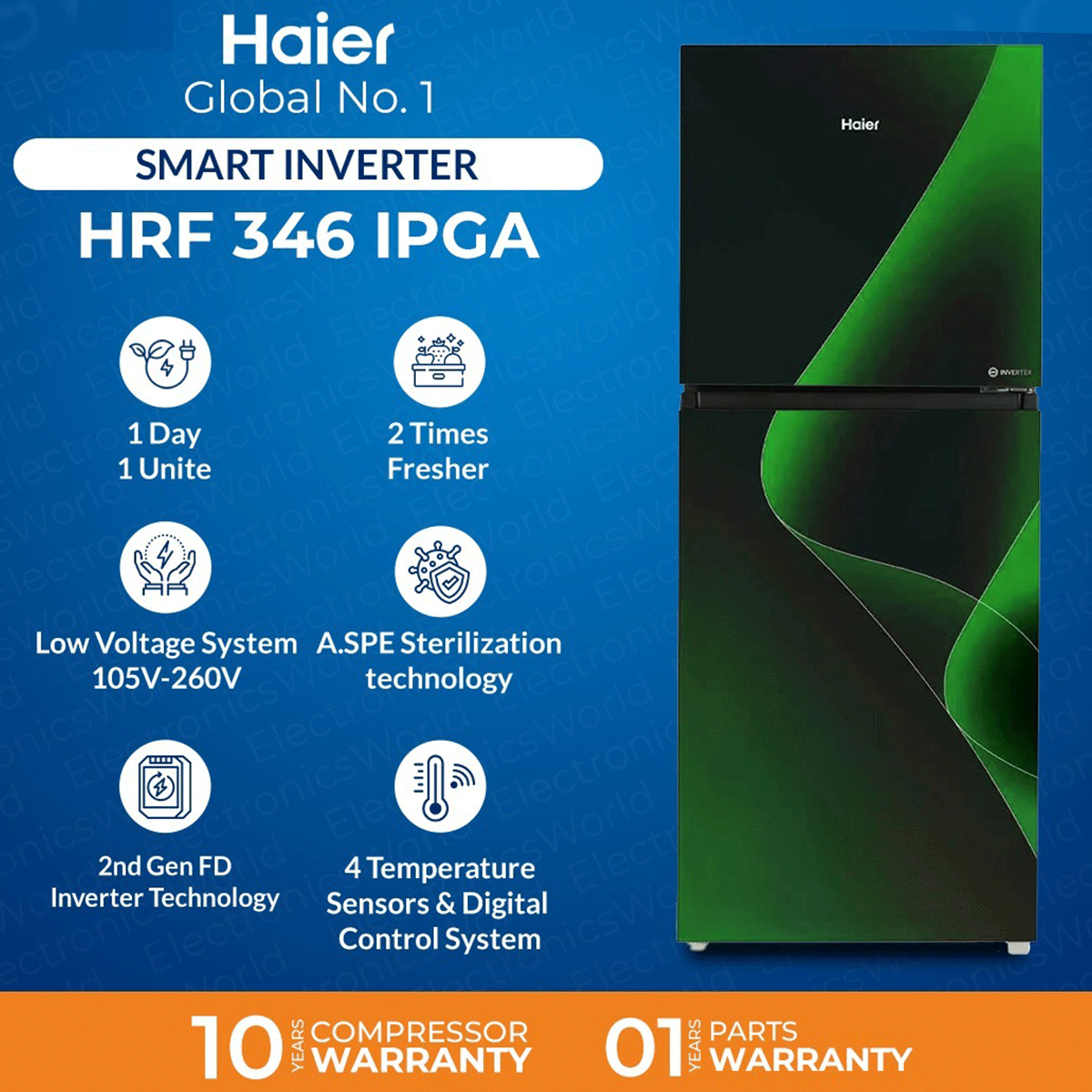 Haier Refrigerator | HRF-346 | IPGA/IPRA | Smart Inverter | 12 Cubic Feet (Size 346 Liters) | Turbo Fan Technology