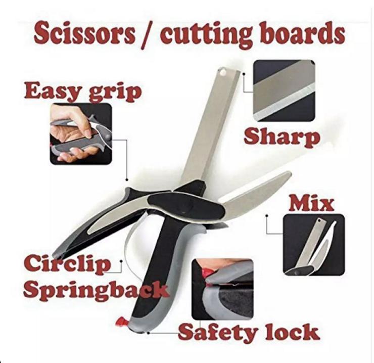 2 in 1 Clever Cutter Stainless Steel Scissor with Cutting Board Utility