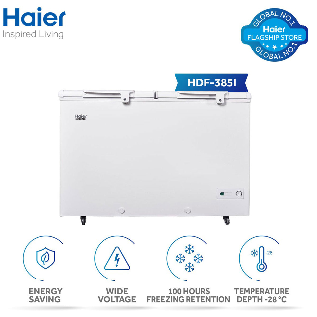 Haier HDF-385I Inverter Double Door Series ( Inverter + Balanced Cooling + Super Freeze Function + Twin Cabinet ) Deep Freezer - 13.60 Cu Ft