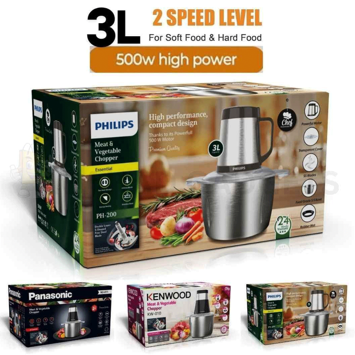 Philips - Kenwood - Panasonic -  Food Processors 3L Meat Grinder Stainless Steel Electric Chopper Meat Grinder - Mincer, Food Processor, Slicer - Home Appliance