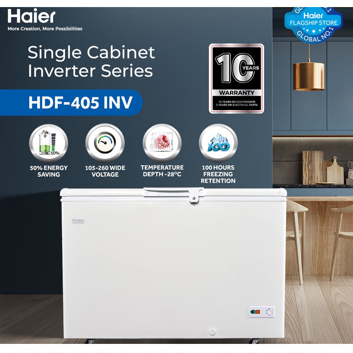 Haier  HDF-405I  Inverter Single Door Series ( Inverter + Balanced Cooling + Super Freeze Function) 14.31 Cu Ft