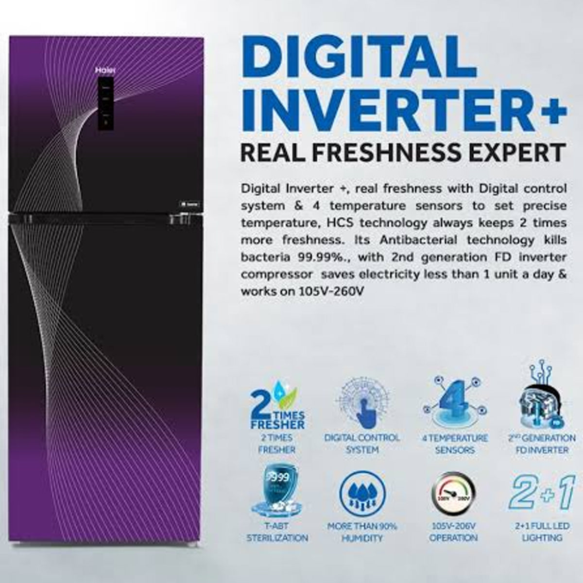 Haier 16 Cu Ft Digital Inverter HRF-438 IFGA/IFRA/IFPA (Fresher & HCS Technology + Digital Control Panel + Turbo Fan + 4 Temperature Sensors + ABT Technology + Inverter Compressor + Glass Door) Refrigerator