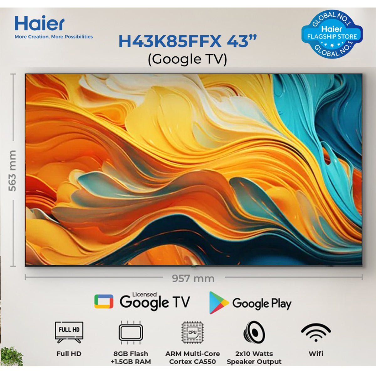 Haier 43 Inch H43K85FFX LED - Google TV - Bazel Less - DBX TV (Miracast Screen Mirroring Multi Pictures Mode Full HD)