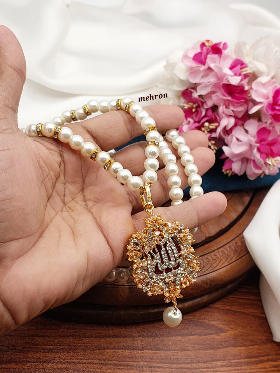 Beautiful Fine Quality Zarcon Stone Calligraphy Pendant With Mala - Z6