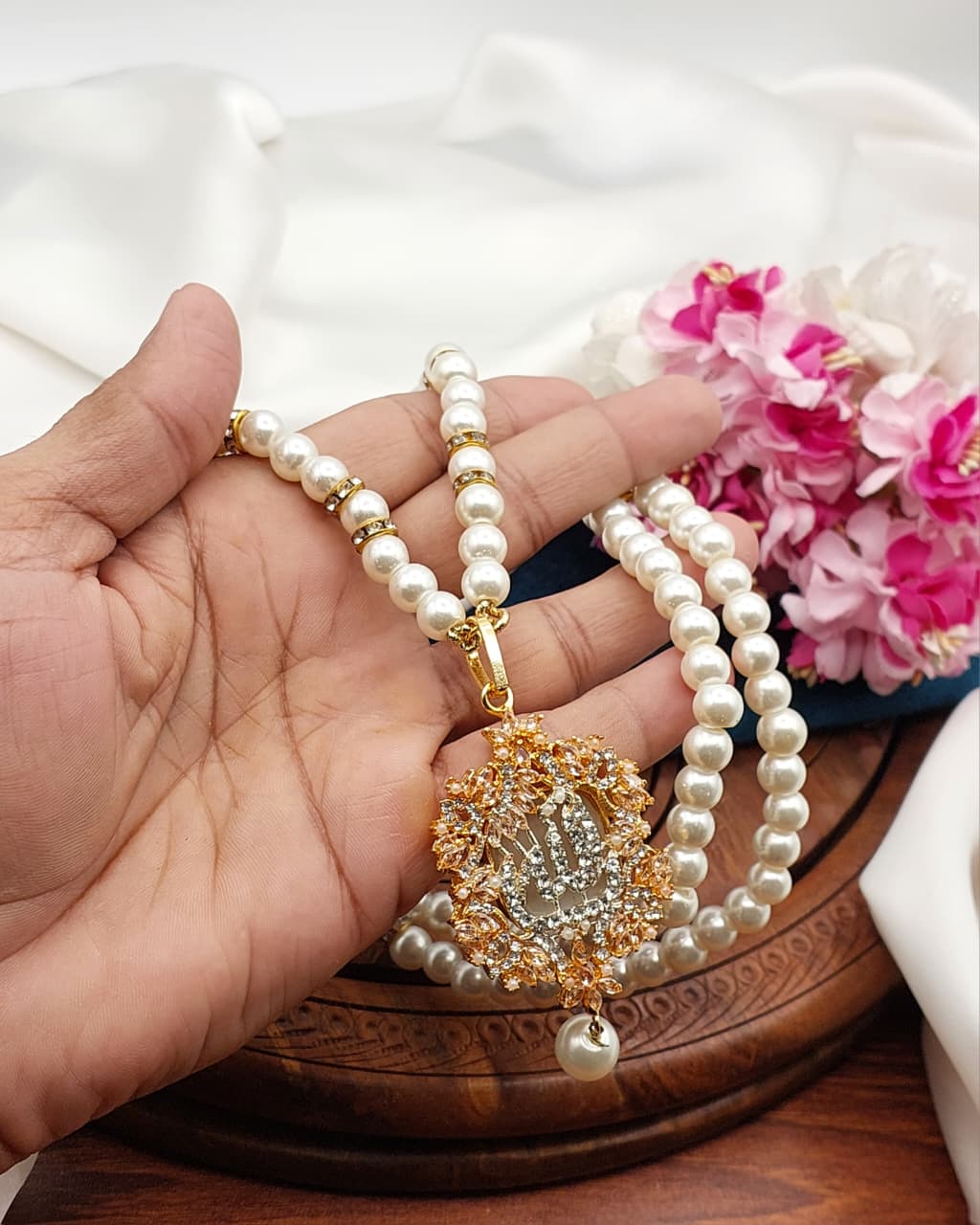 Beautiful Fine Quality Zarcon Stone Calligraphy Pendant With Mala - Z2