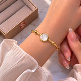 Golden Halo Round Shell Cuff Bracelet