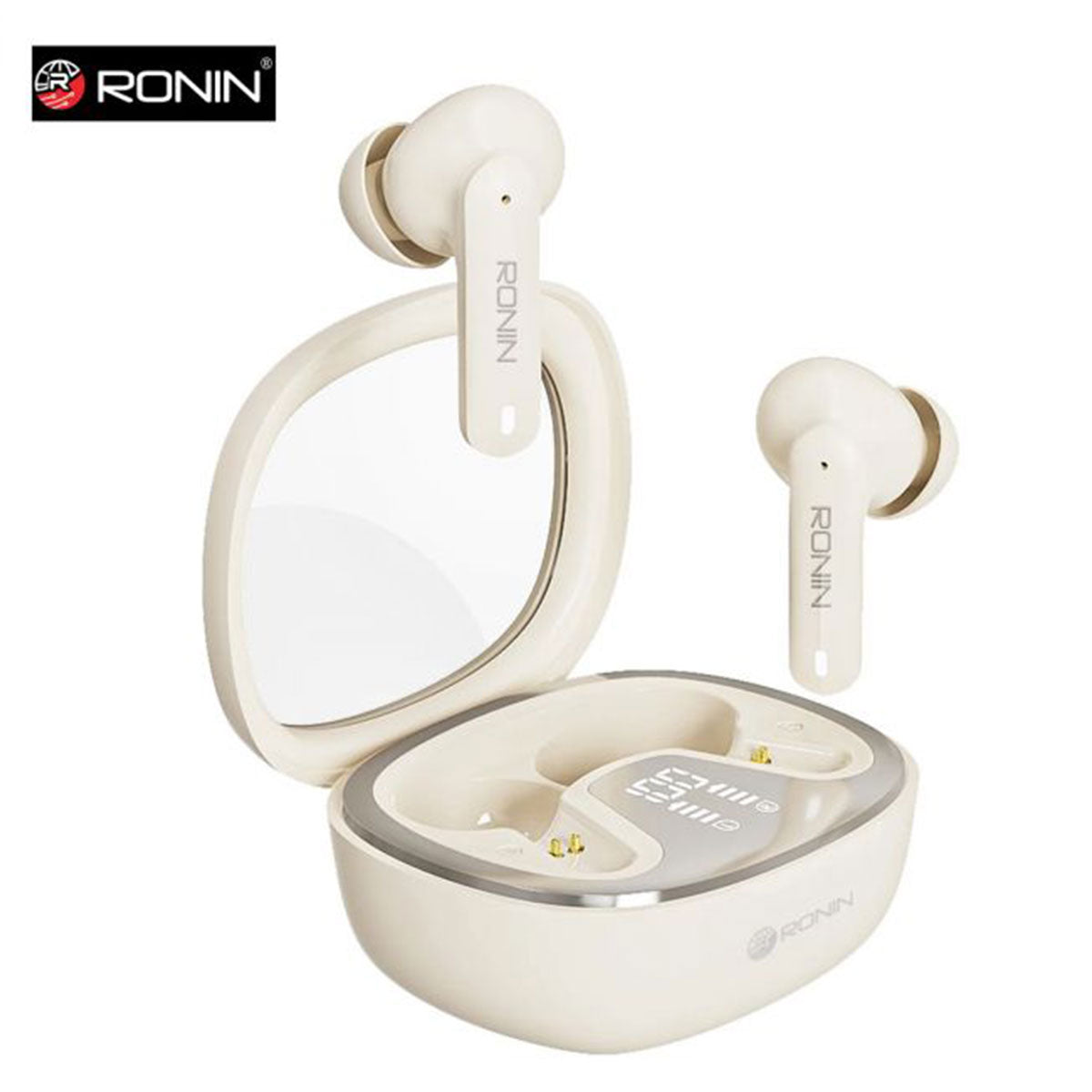 Ronin R-540 | ENC | Digital Display | Dual Mic | IPX4 Water Resistant | Gaming Earbuds (Cream)