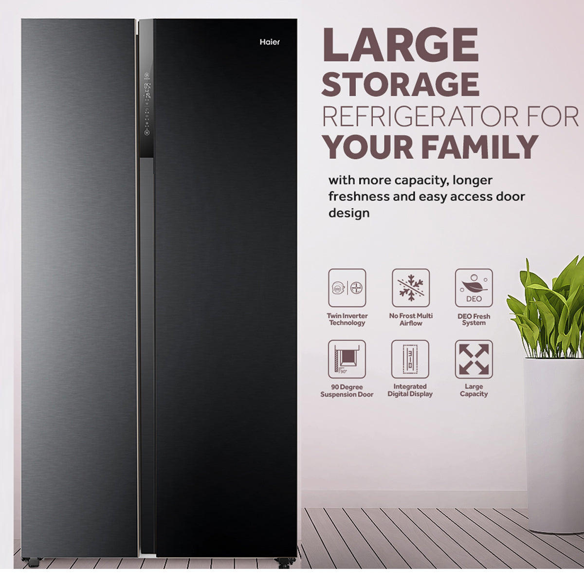 Haier Refrigerator| Model HRF-622 IBS Side by Side | Size 22 Cubic Feet | NO-FROST MULTI AIR FLOW | Twin Inverter Technology| HCS Freshness Technology