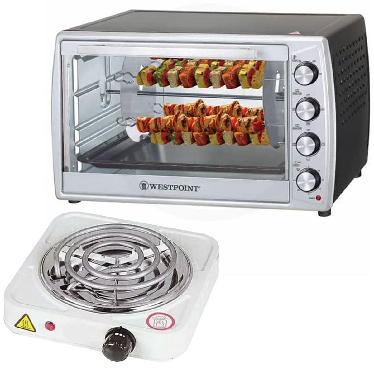 Westpoint Convection Rotisserie Oven with Kebab Grill WF-6300RKC - 63 Litres + Electric Stove/Hot Plate