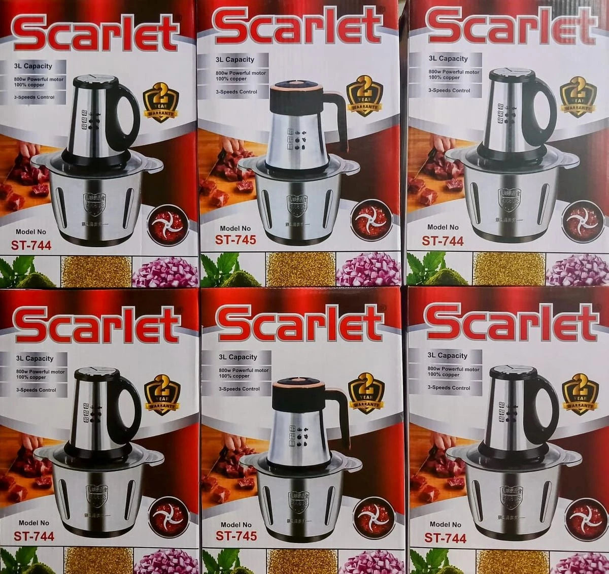 Scarlet Multi Functional Quick Food Chopper, Vegetable Chopper Meat Grinder with 3L Stainless Steel Bowl