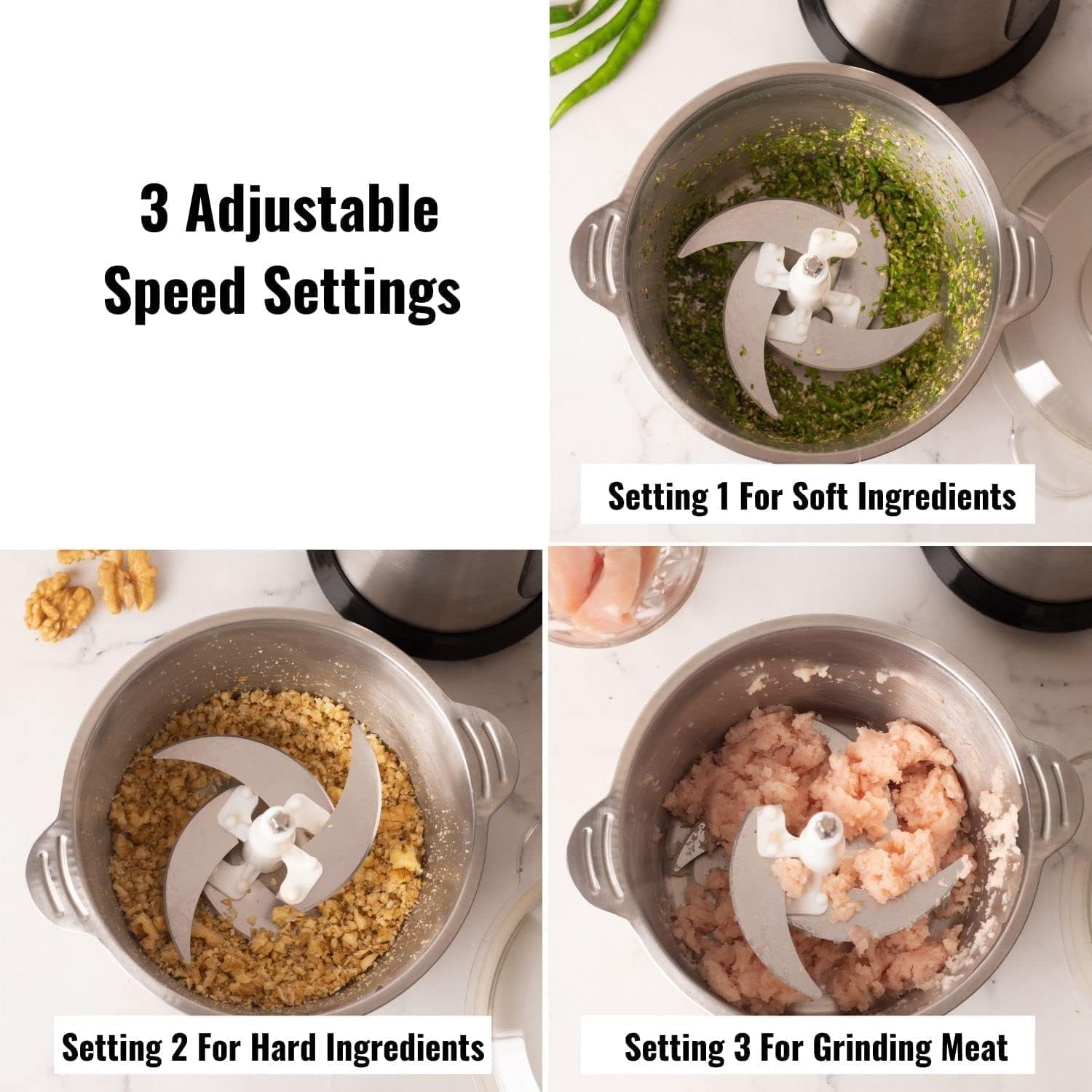Professional Stainless Steel Electric Meat Grinder Kitchen ELectric Food Chopper Vegetable Cutter Food Processor Mincer Fruit Nuts Slicer With 3L Bowl