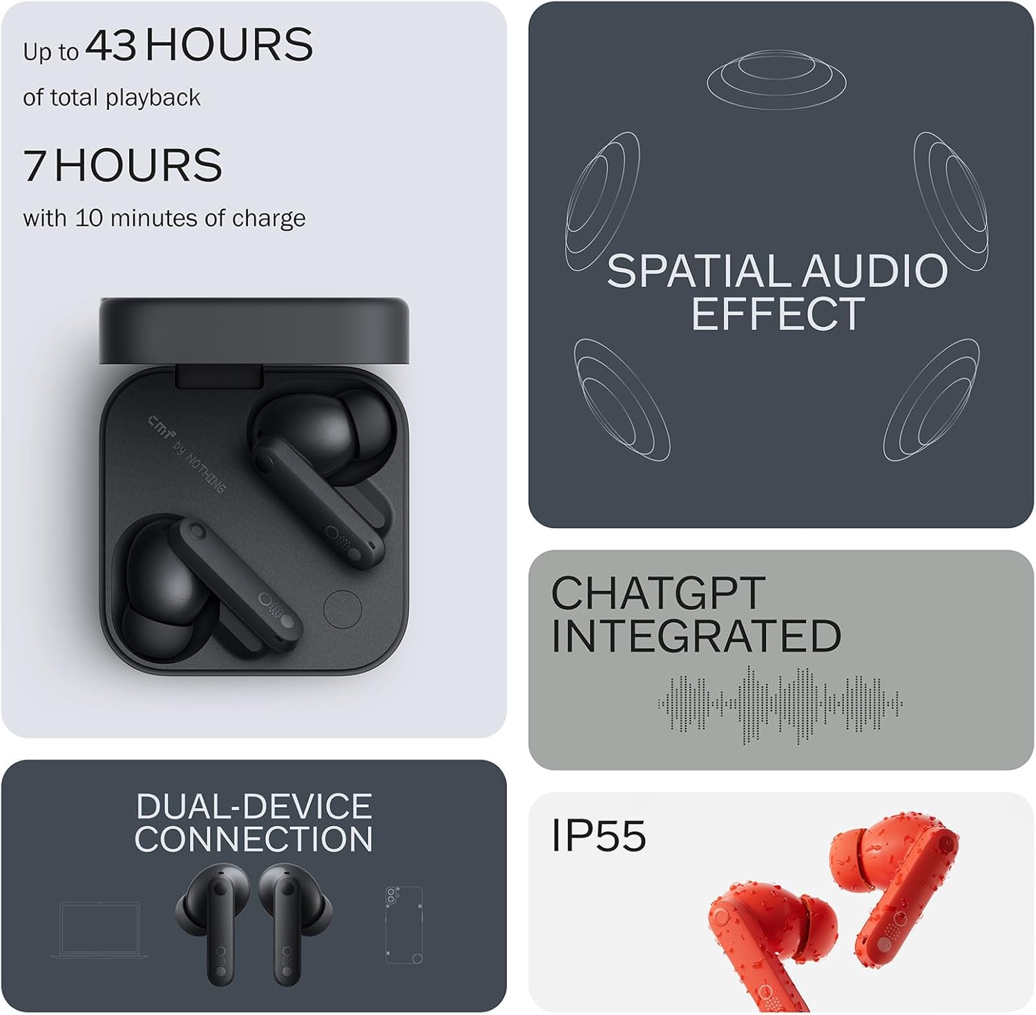 NOTHING CMF Buds Pro 2 Wireless Earbuds, Hi-Res Audio with LDAC, 50 dB Hybrid Noise Cancelling Earbuds, Ultra Bass Technology, Bluetooth 5.3, 43H Play Time with Charging Case, 6 HD Mics Headphones, Blue