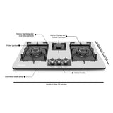 Hanco HH-T760FB 3 Burner, 760 mm, Black Steel, Square Heavy Grill, Sabaf Burner. Heavy Grill