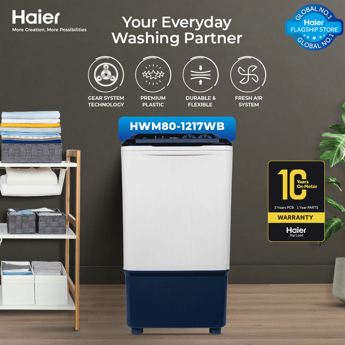 Haier Washing Machine | HWM-80-1217 | Latest model - 08 KG Washing Capacity