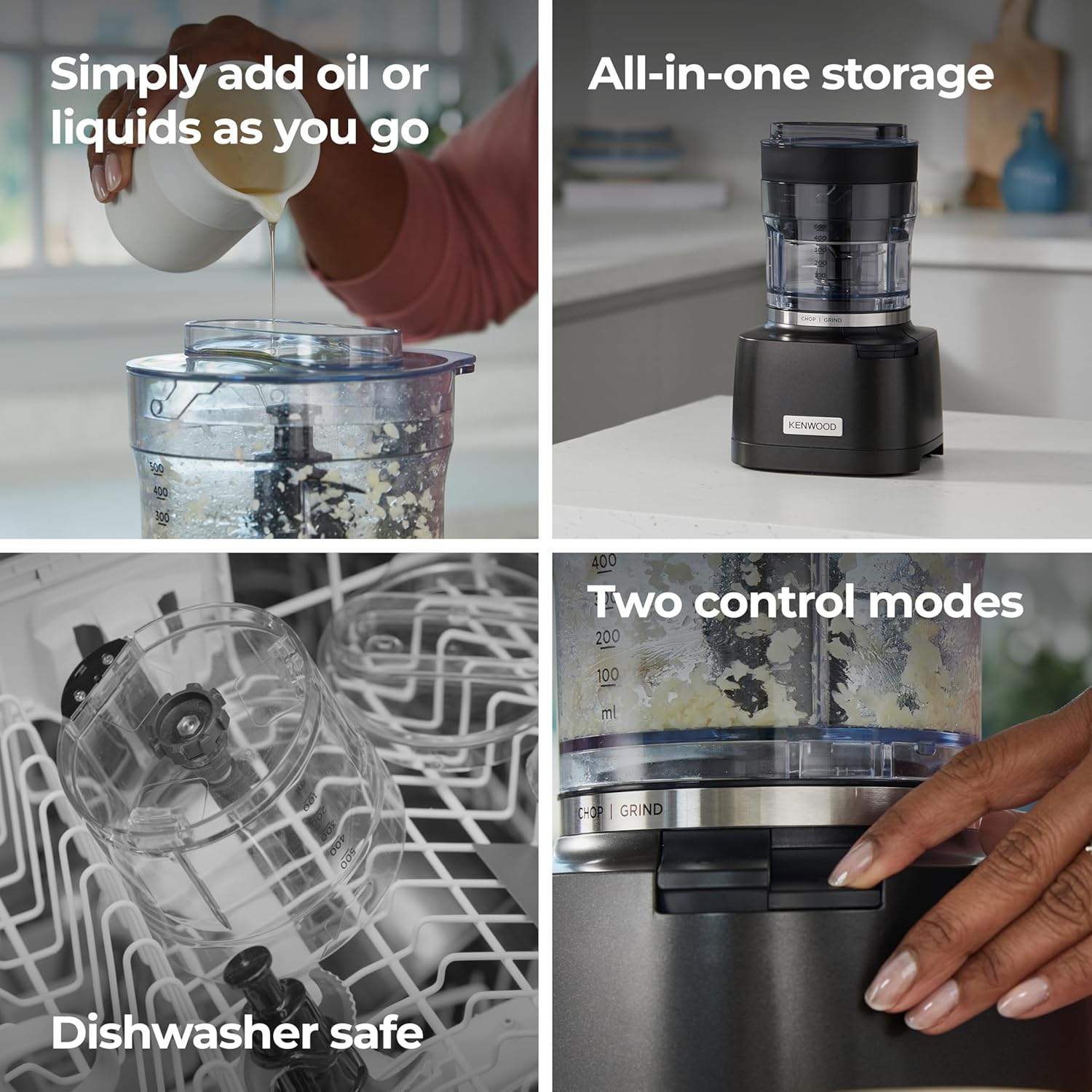 Kenwood Duo Prep CHP80.000BK, Food Chopper and Grinder 2-in-1 with Serrated Quadblades, High Speed Compact Grinder, Non Slip Base, Dishwasher Safe, 800W