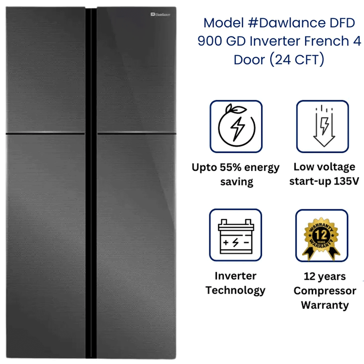 Dawlance DFD 900 GD INV BLACK HONEY-COMB Multi Door Refrigerator