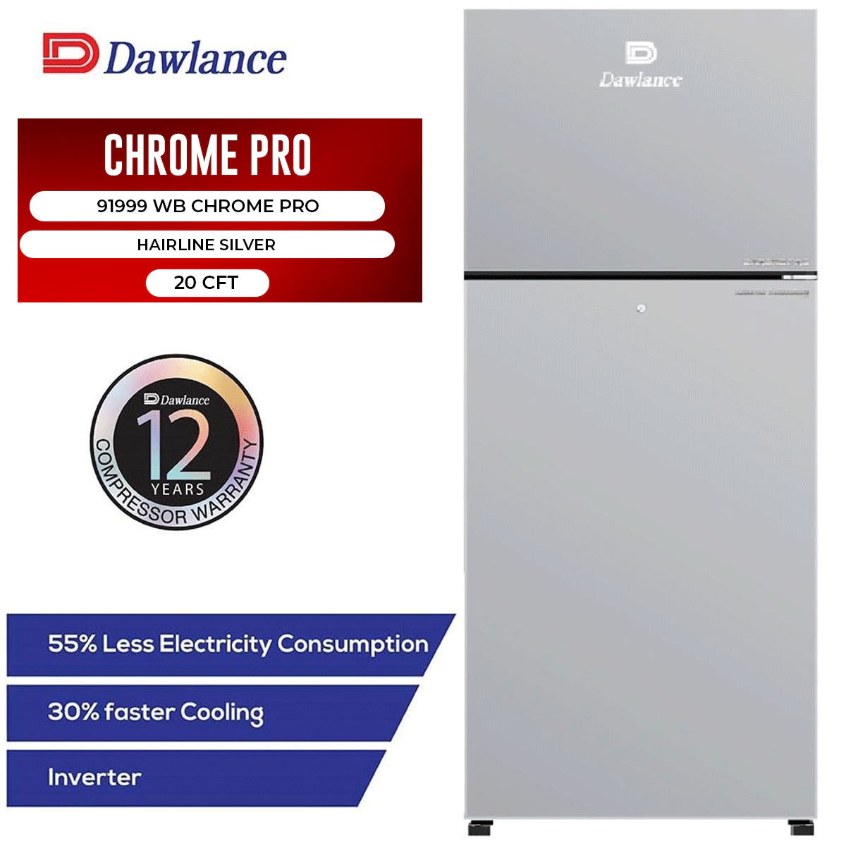 Dawlance 91999 Chrome Pro Inverter 20 Cubic Feet