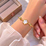Golden Bloom Clover Shell Cuff Bracelet