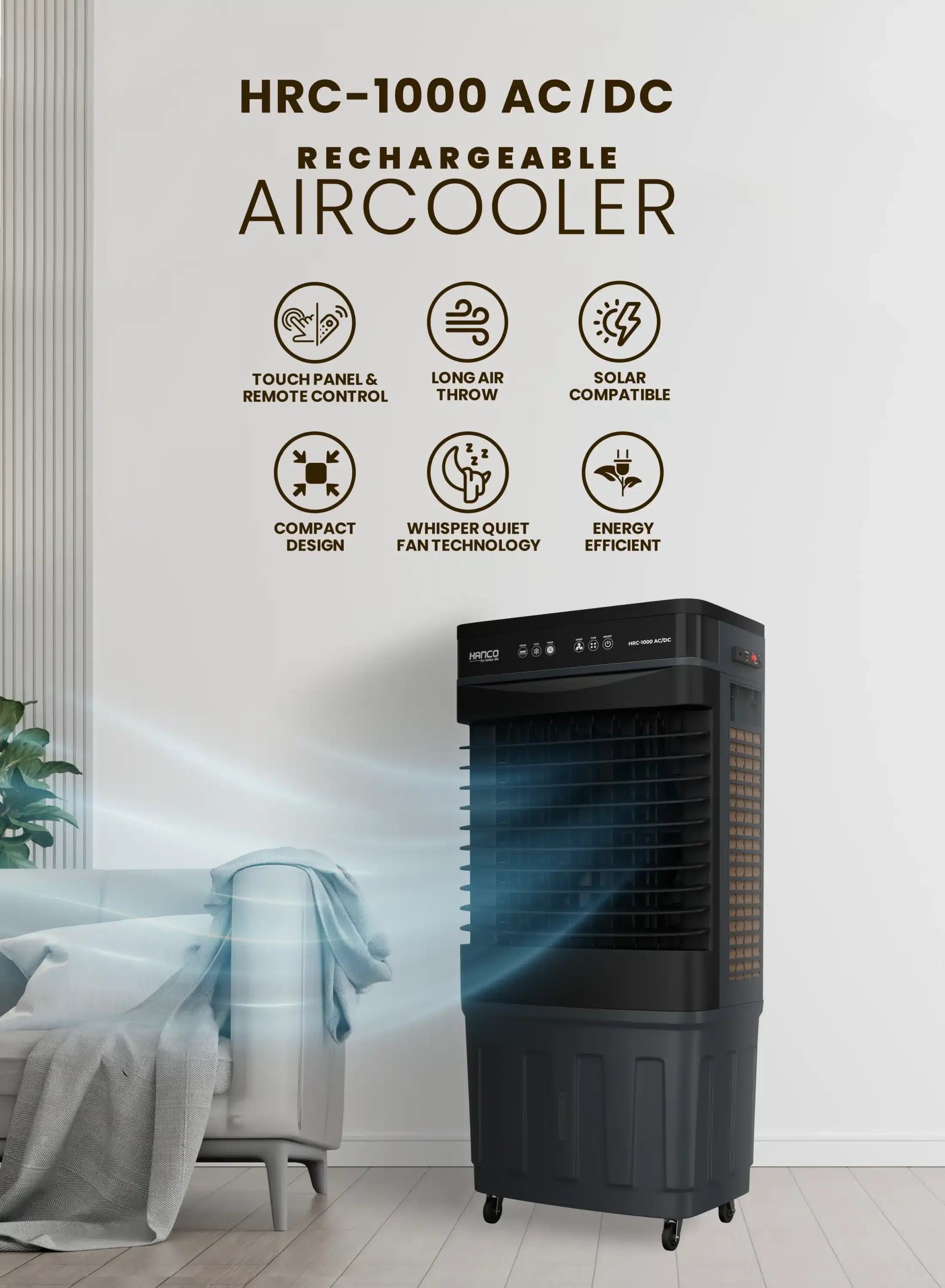 Hanco Rechargeable AC/DC Air Cooler – Model HRC-1000 AC/DC + Sogo Rechargeable Light JPN-378 + Premium Egg Beater