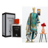 Surmawala Lawn | Printed Fabric 3 Piece Unstitched Collection - (Article 11) + Surmawala Sanan For Women EAU DE PARFUM - 50ML