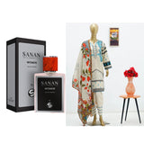 Surmawala Lawn | Printed Fabric 3 Piece Unstitched Collection - (Article 13) + Surmawala Sanan For Women EAU DE PARFUM - 50ML
