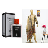 Surmawala Lawn | Printed Fabric 3 Piece Unstitched Collection - (Article 6) + Surmawala Sanan For Women EAU DE PARFUM - 50ML