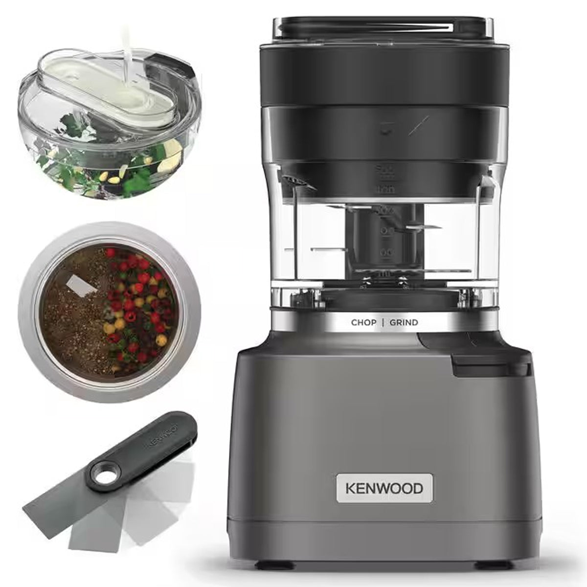 Kenwood Duo Prep CHP80.000BK, Food Chopper and Grinder 2-in-1 with Serrated Quadblades, High Speed Compact Grinder, Non Slip Base, Dishwasher Safe, 800W