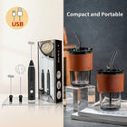 2 in 1 - Rechargeable Egg and Coffee Beater + Gass with Straw, Lid, Protective leather Sleeve