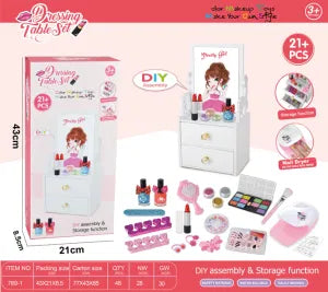 21+ Pcs DIY Wooden Style Vanity Dressing Table Set with Makeup & Nail Art Kit – Item No. 769-2