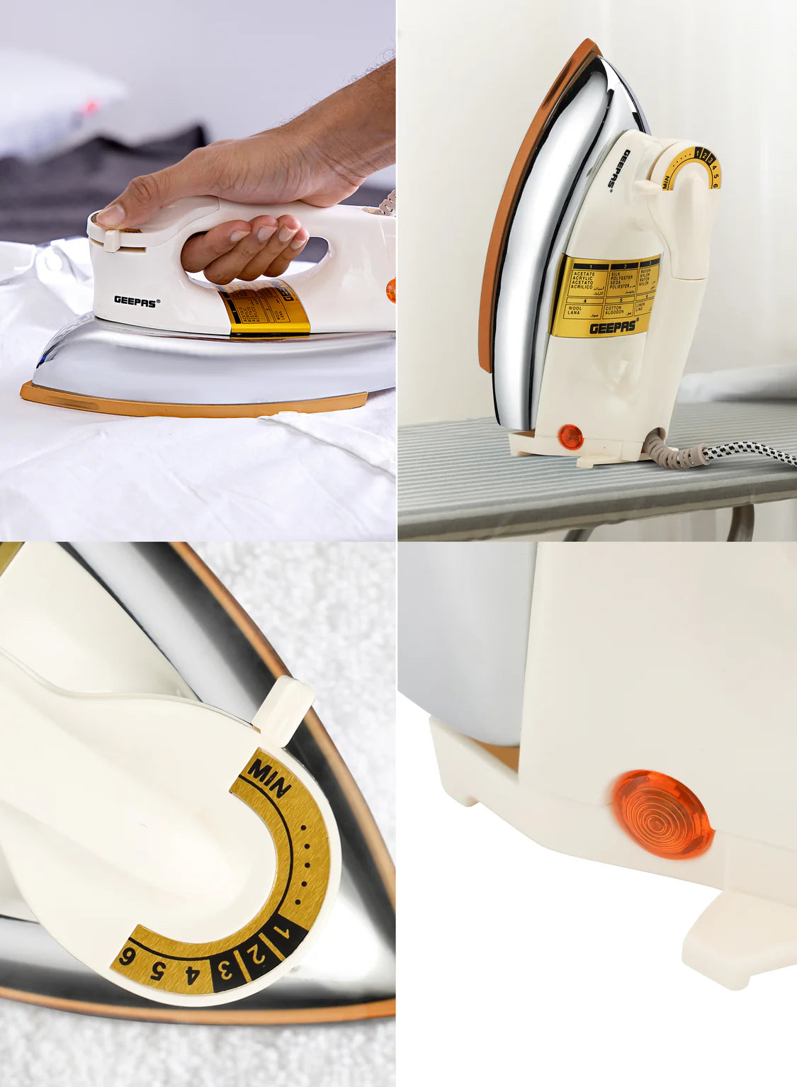 Geepas Heavy Weight Dry Iron - Non Stick Sole Plate, Temperature Control, Indicator Lights, Overheat Protected | Ideal for Perfect Ironing for All Fabrics