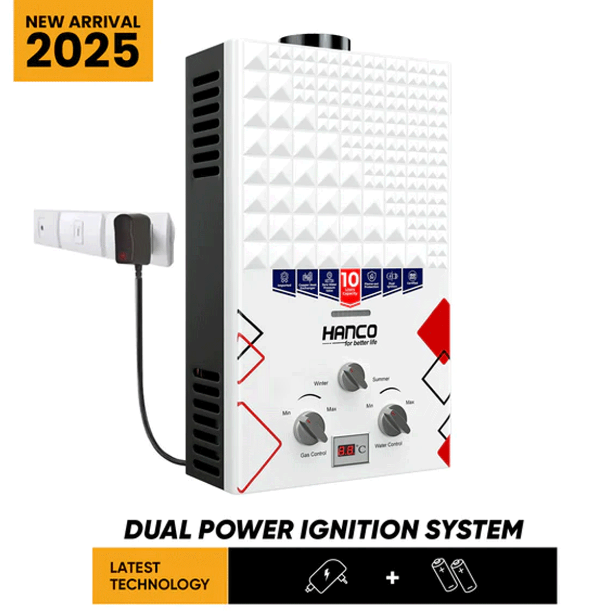 Hanco 10 Liters Instant Water Heater - Model 1010 - B Dual Ignition - Gas Geyser
