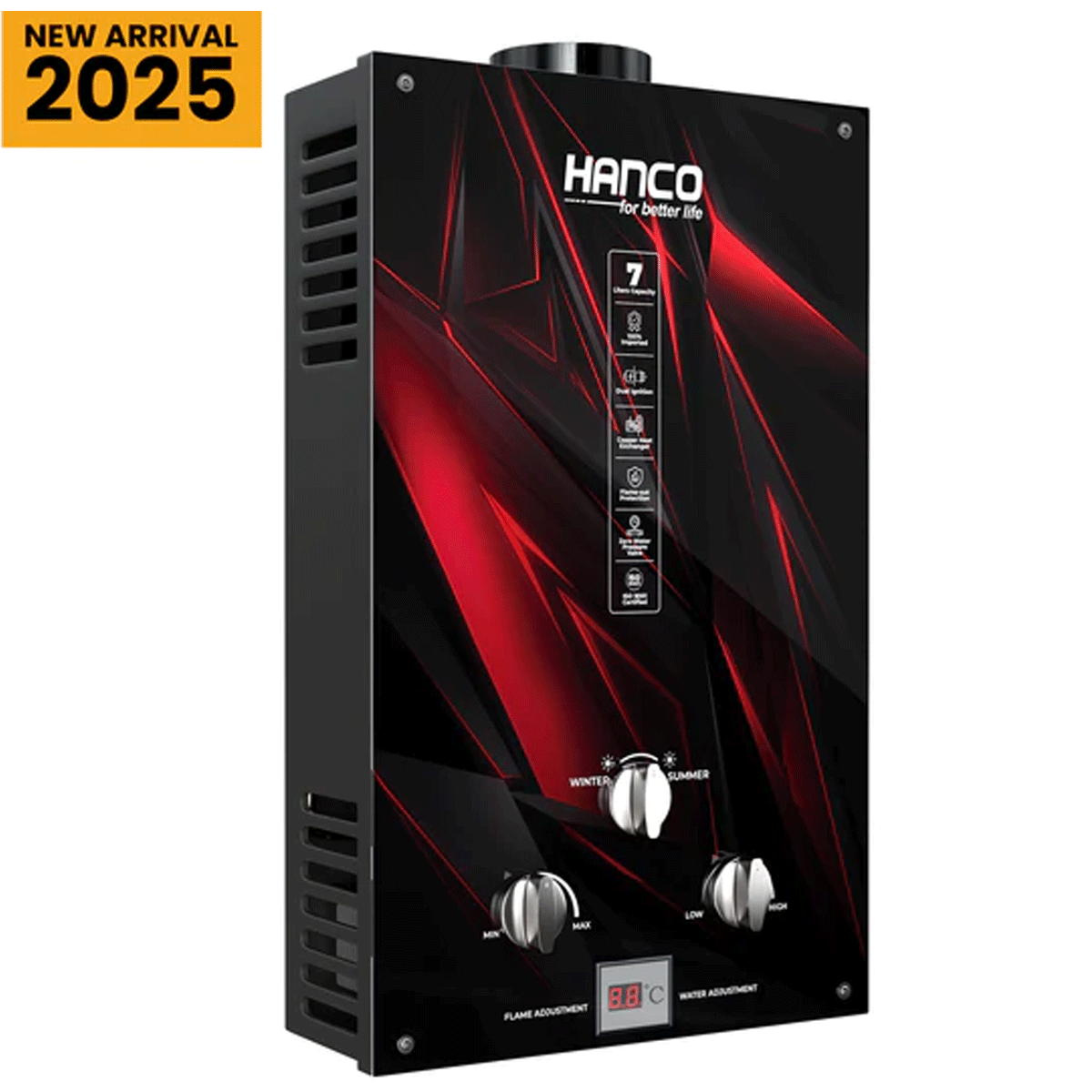 Hanco 7 Liters Instant Water Heater - Model 7G1 Dual Ignition - Gas Geyser