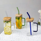 Ice Tea Glass Mug with Wooden Top and Glass Straw
