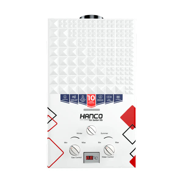 Hanco 10 Liters Instant Water Heater - Model 1010 - B Dual Ignition - Gas Geyser