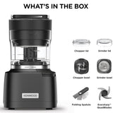 Kenwood Duo Prep CHP80.000BK, Food Chopper and Grinder 2-in-1 with Serrated Quadblades, High Speed Compact Grinder, Non Slip Base, Dishwasher Safe, 800W