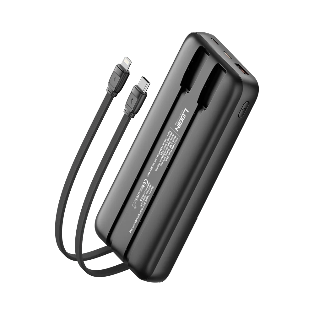 Login L-709 Voltra | 10000mAh 22.5W | Attached Cable PD & Lightning - Black