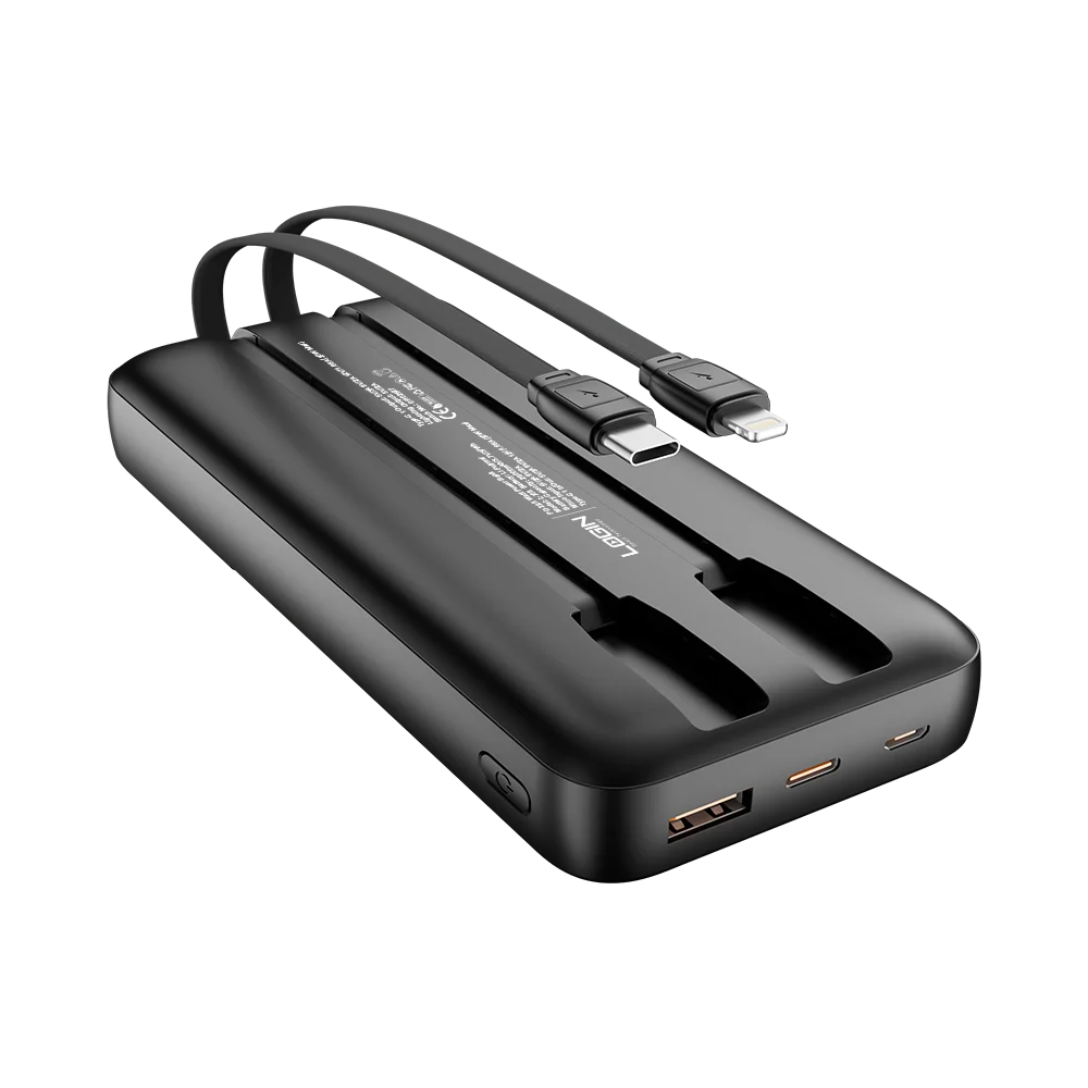Login L-709 Voltra | 10000mAh 22.5W | Attached Cable PD & Lightning - Black