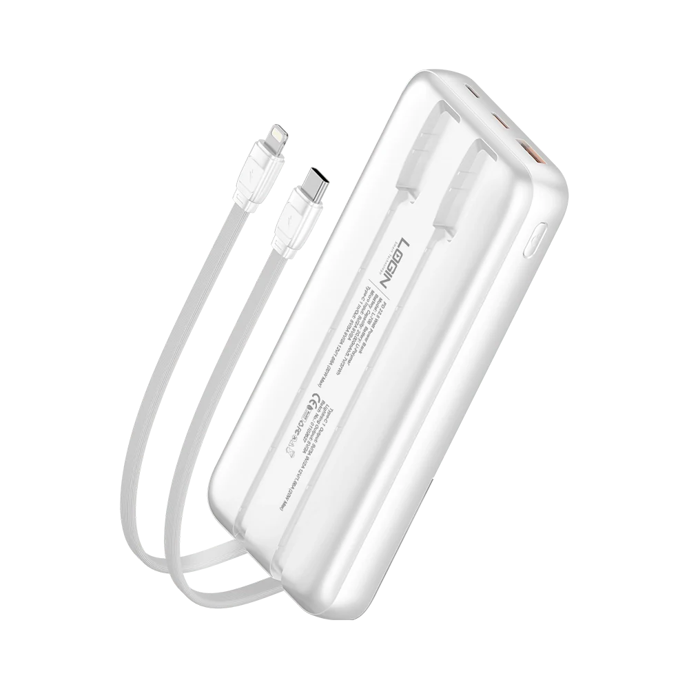 Login L-709 Voltra | 10000mAh 22.5W | Attached Cable PD & Lightning - White