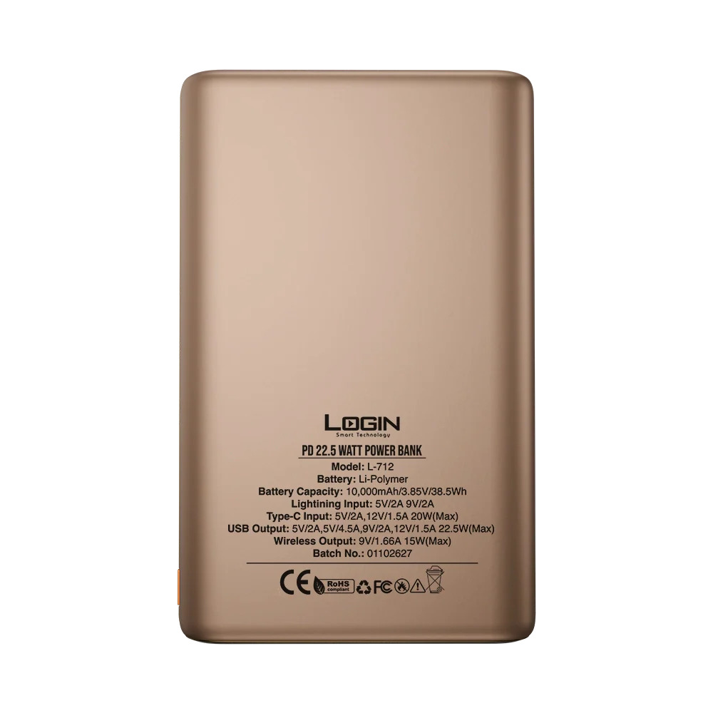 Login L-712 Magna | 10000mAh 22.5W | 15W Magsafe | Digital Display - Gold