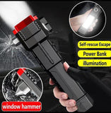 Rechargeable Led Flashlight with Window Breaker and power bank