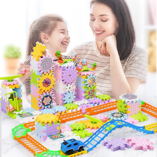 Electric Building Block Gear Toy Set DIY Plastic Brick Toys Colourful Building Block Large Particle Electric Gear Rotating Assembly Block Children Early Education Puzzle Fun Learning Blocks Gifts for Birthday