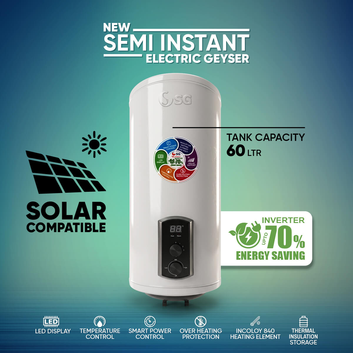 SG Electric Water Geyser - SGEG-16G 60L