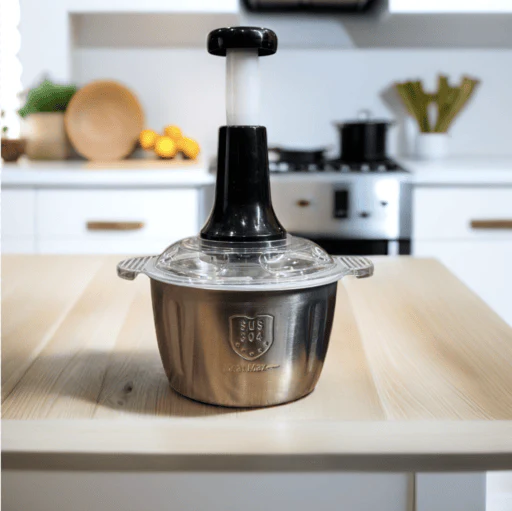 2.0 Litre 4 Blades Meat and Vegetable Push Chopper with Stainless Steel Bowl