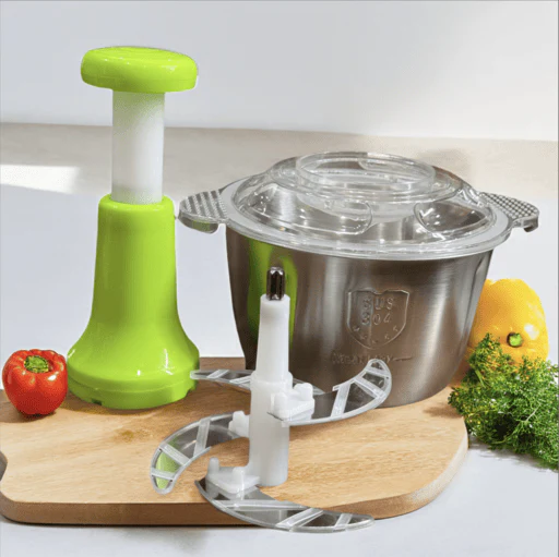 2.0 Litre 4 Blades Meat and Vegetable Push Chopper with Stainless Steel Bowl