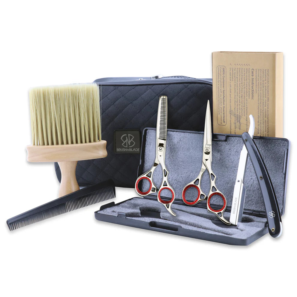 Self Barber Kit with Silver 6.5 Inch Offset Scissors